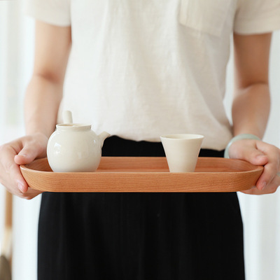 椭圆形实木托盘 木质茶盘 咖啡面包点心榉木盘 披萨蛋糕餐盘 木制餐厅托盘 水果干果茶具盘