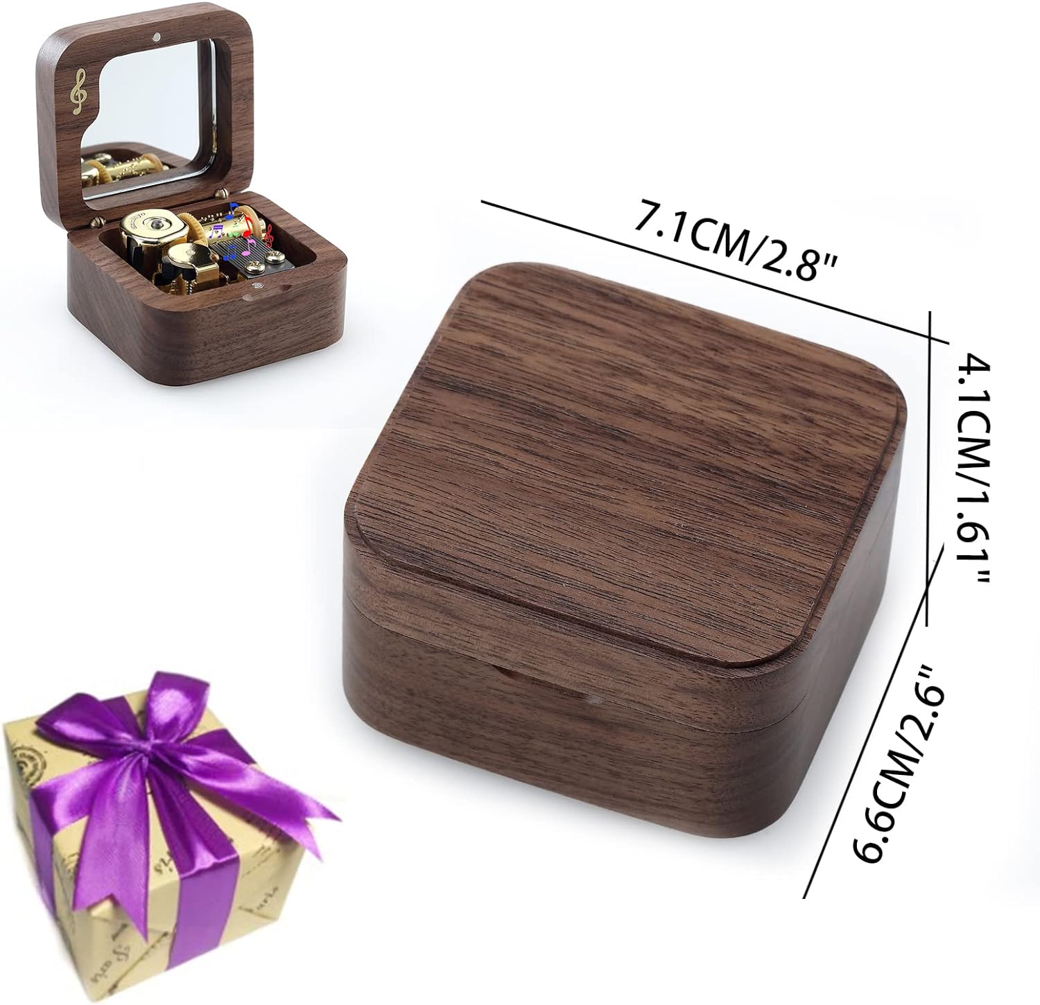 Wooden Wind up Music Box Natural Note Music Box, Tune You are My Sunshine 4.jpg