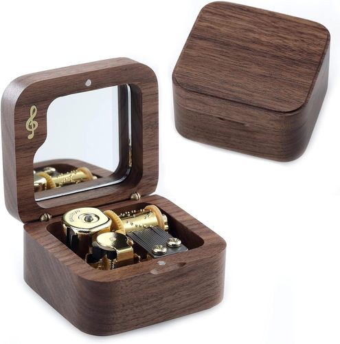 Wooden Wind-up Music Box Natural Square Note Music Box, (Tune: You are My Sunshine)